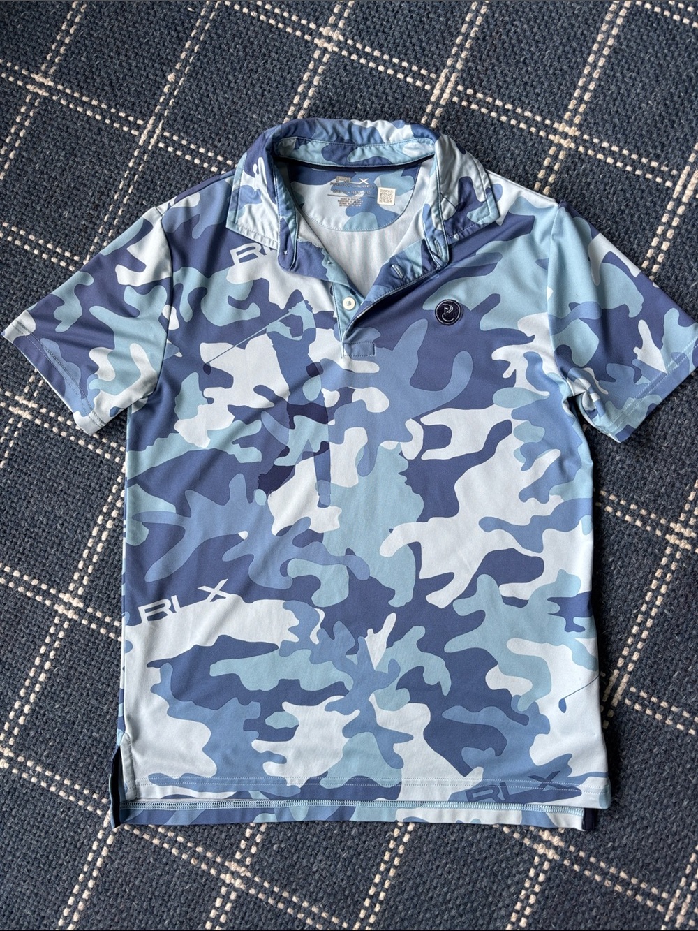 Boys Blue Camouflage Polo Golf Shirt Size Medium